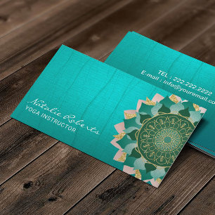 Yoga Instructor Stylish Teal Mandala Zen Flower Business Card