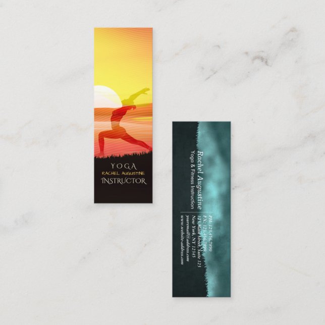 Yoga Instructor Sun Salutation Crescent Moon Pose Mini Business Card (Front/Back)