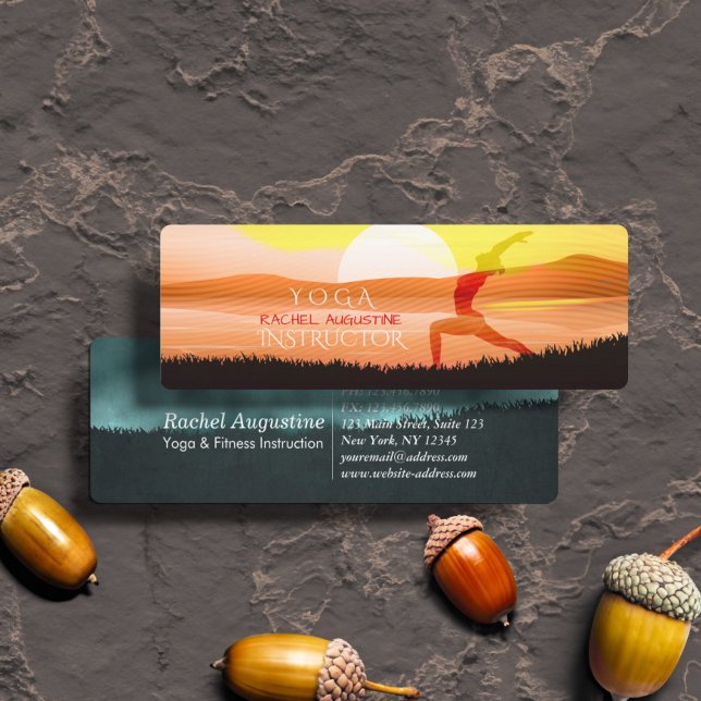Yoga Instructor Sun Salutation Crescent Moon Pose  Mini Business Card (Creator Uploaded)
