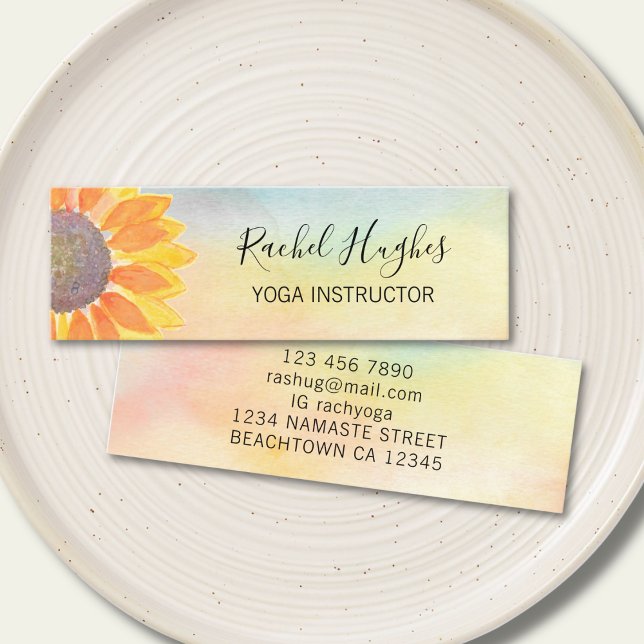 Yoga Instructor Sunflower Watercolor Mini Business Card (Creator Uploaded)