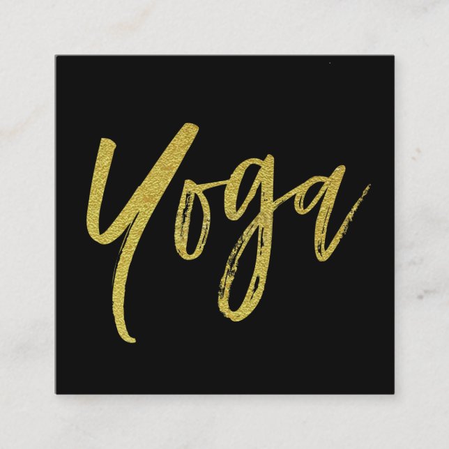 *~* Yoga Instructor Teacher Black Gold Modern Square Business Card (Front)