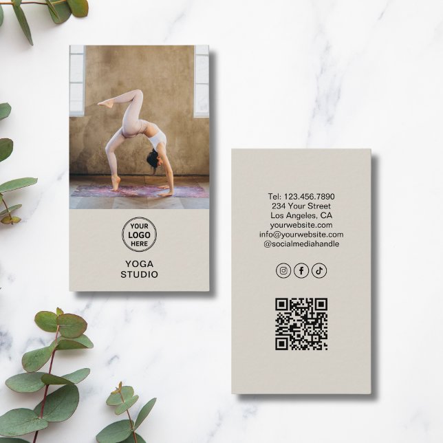 Yoga Instructor Teacher Custom Logo Photo QR Business Card (Yoga Instructor Teacher Custom Logo Photo QR Business Card)