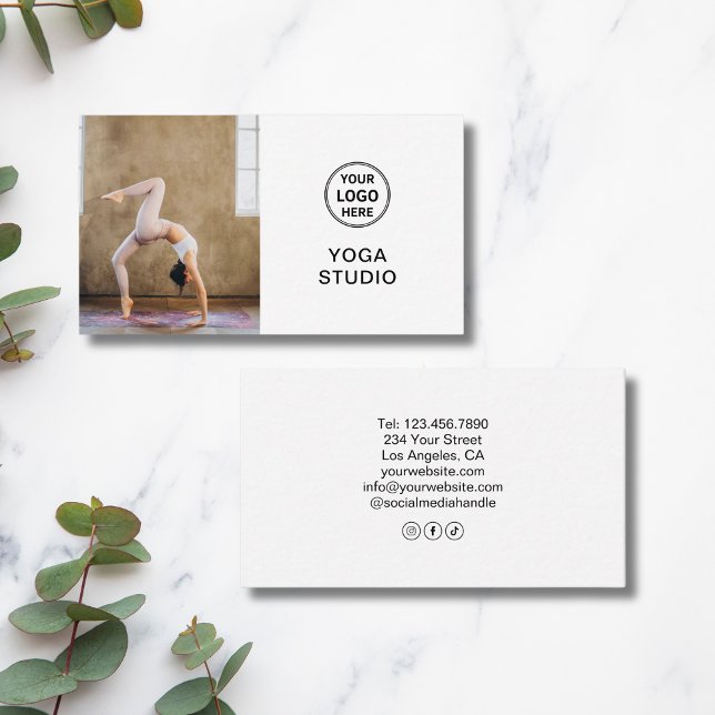 Yoga Instructor Teacher Custom Logo Photo White Business Card (Yoga Instructor Teacher Custom Logo Photo White Business Card)
