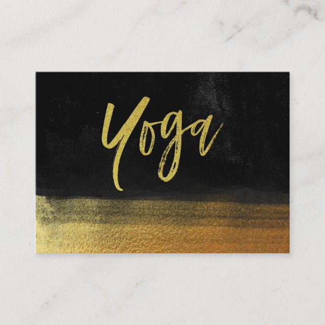 *~* Yoga Instructor Teacher Gold & Black Modern Business Card (Front)