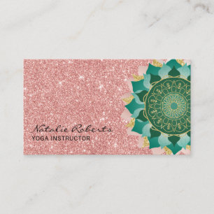 Yoga Instructor Teal Rose Gold Glitter Mandala Business Card