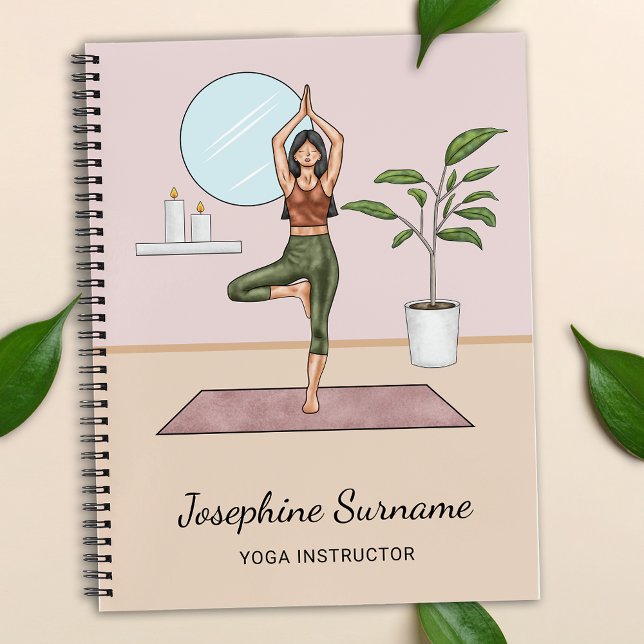 Yoga Instructor Tree Pose Workout Girl Custom Name Notebook (Creator Uploaded)