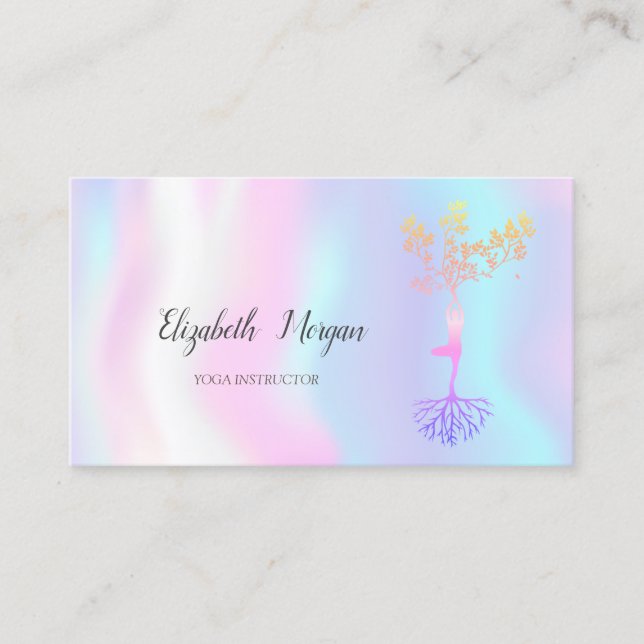 Yoga Instructor,Tree Women Silhouette Holographic Business Card (Front)