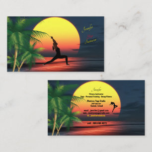 Yoga Instructor Tropical Sunset Palm Trees Aloha Business Card