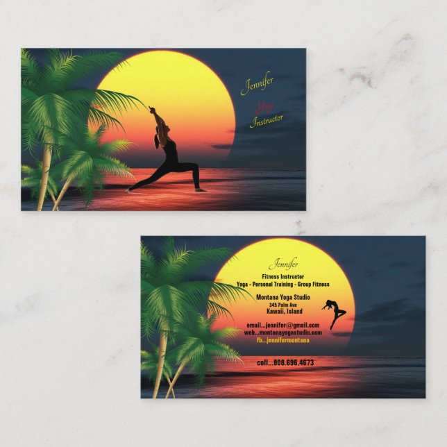 Yoga Instructor Tropical Sunset Palm Trees Aloha  Business Card (Front/Back)