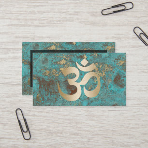 Yoga Instructor Vintage Gold Om Symbol Turquoise Business Card