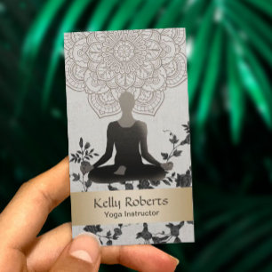 Yoga Instructor Vintage Lotus Mandala Black Floral Business Card