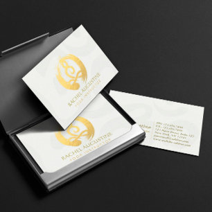 Yoga Instructor White Gold Meditation Pose ZEN OM Business Card