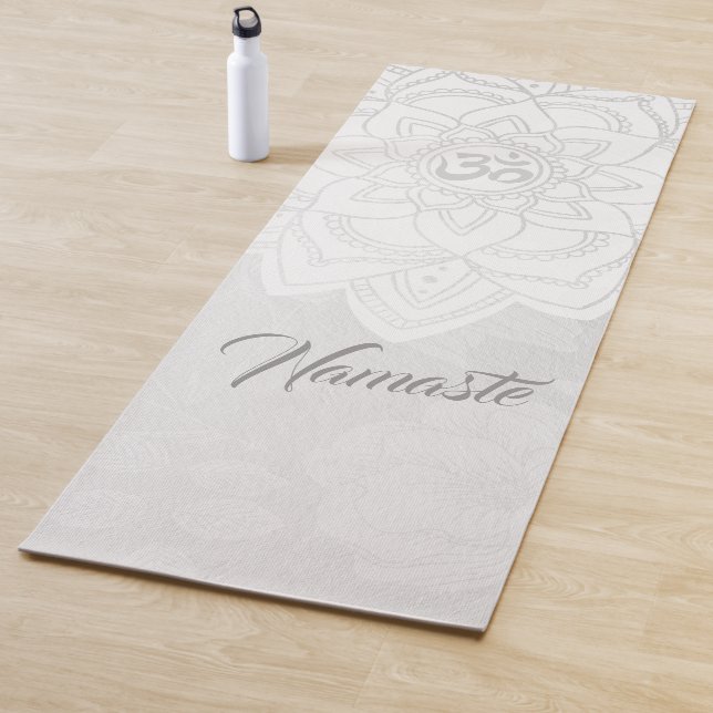 YOGA Instructor White & Silver Mandala OM Symbol Mat (In Situ)