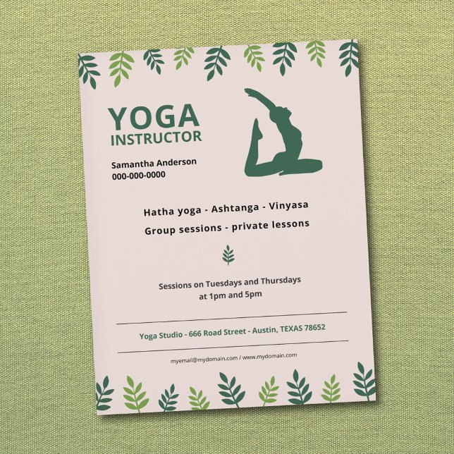 Yoga Instructor with Green Leaves Flyer (Yoga Instructor with Green Leaves Flyer)