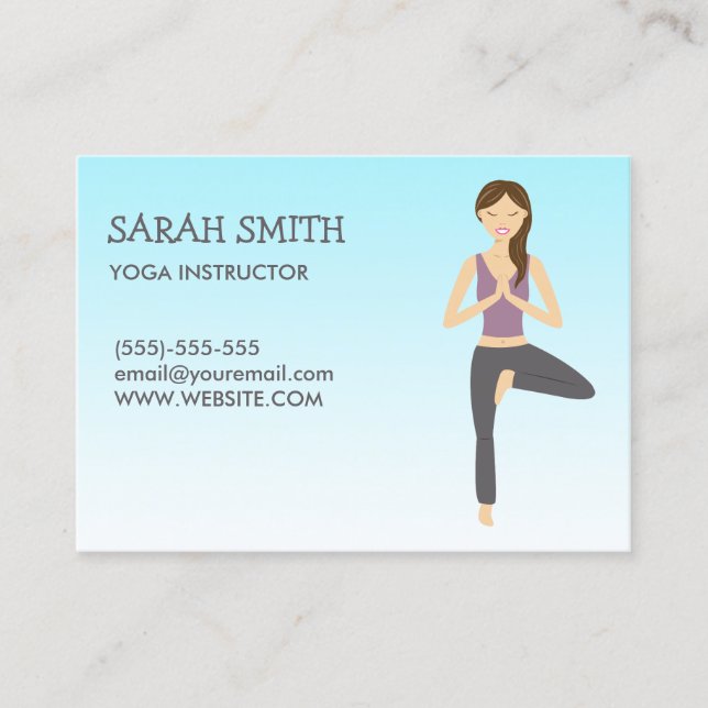 Yoga Instructor With Yoga Woman In Tree Pose Business Card (Front)