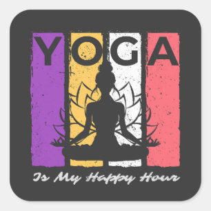 Yoga Is My Happy Hour Vintage Yoga Saying Square Sticker