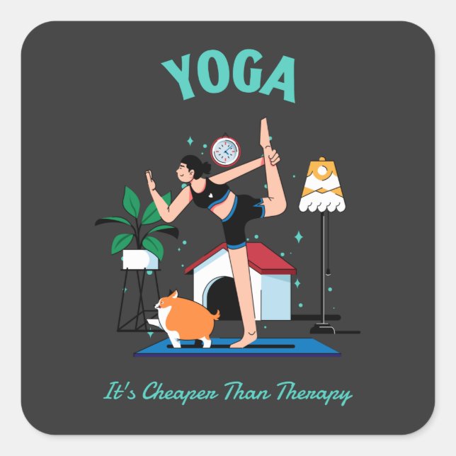 Yoga It's Cheaper Than Therapy Square Sticker (Front)