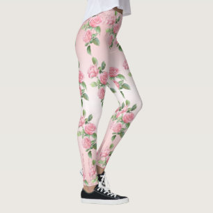 Yoga Leggings Pink Roses and Glitter