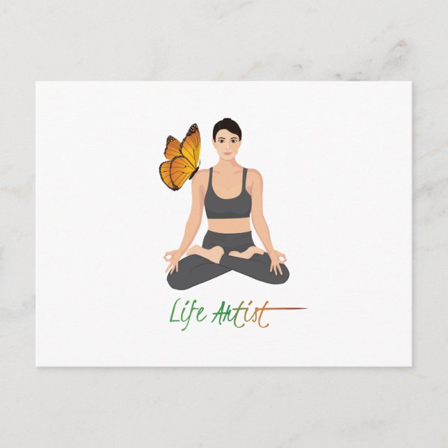 Yoga Life Artist Quote Girl in Lotus Butterfly Postcard (Front)