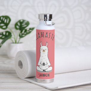 Yoga Llama - Llamaste Pun Monogram Name Water Bottle