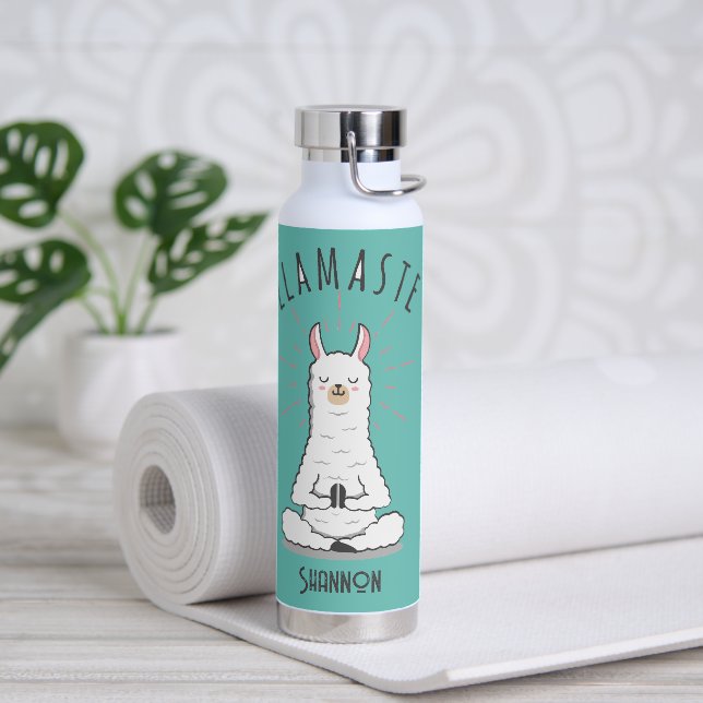 Yoga Llama - Llamaste Pun Monogram Name Water Bottle (Yoga)