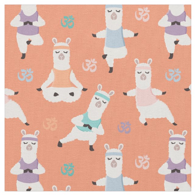 Yoga Llamas Pattern | Fun Yoga Llama Characters Fabric (Close Up)