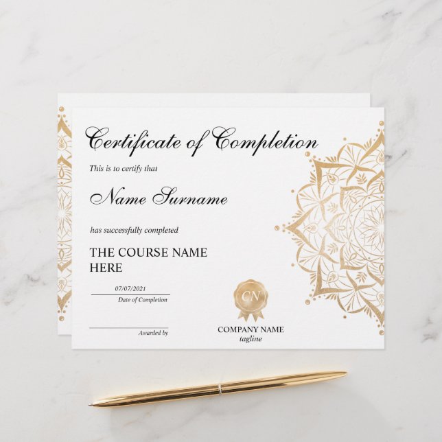 Yoga Lotus Certificate of Completion Award Course  (Front/Back In Situ)