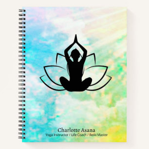 Yoga Lotus Instructor Reiki Coach Blue Watercolor Notebook