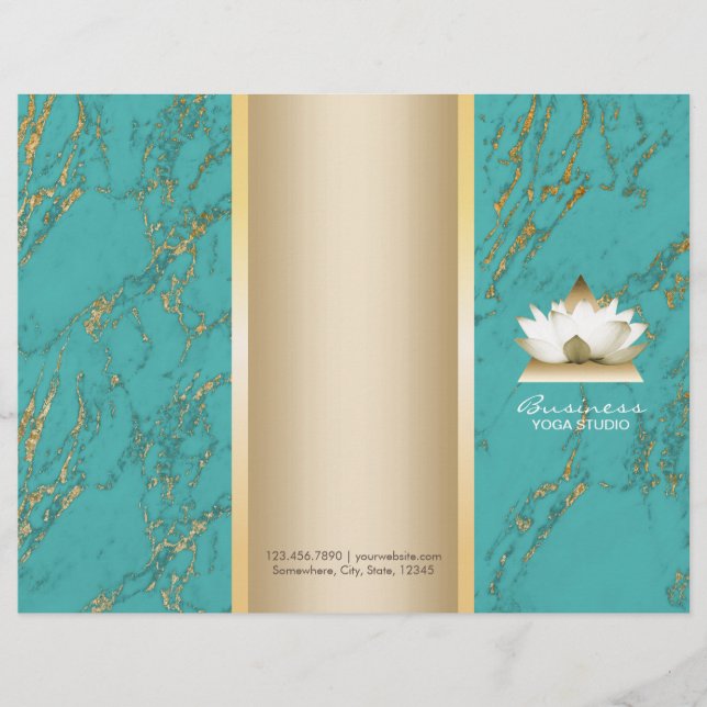 Yoga Lotus Logo Gold & Tirqipose Marble Tri-Fold (Front)