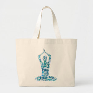 Yoga Lotus Pose Word Cloud Zen Large Tote Bag