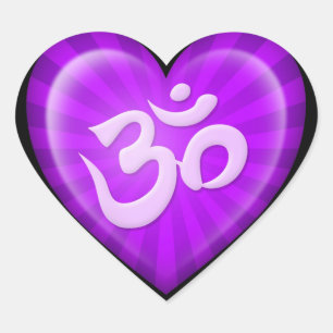 Yoga Love Heart Om Purple on Black Heart Sticker