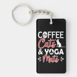 Yoga Lover   Coffee Cat And Yoga Mats Key Ring