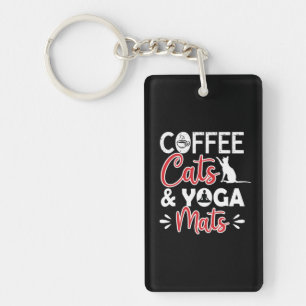 Yoga Lover   Coffee Cat And Yoga Mats Key Ring
