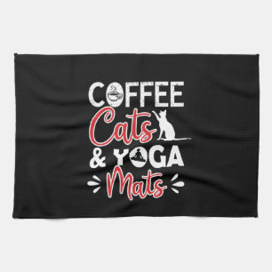 Yoga Lover Coffee Cat And Yoga Mats Tea Towel