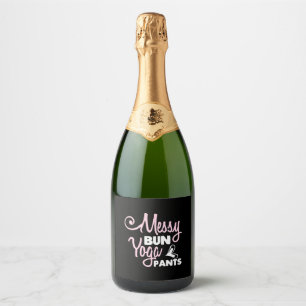 Yoga Lover   Messy Bun Yoga Pants Sparkling Wine Label
