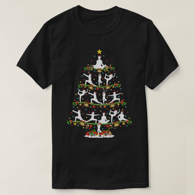 Yoga Lover Xmas Lighting Santa Yoga Christmas Tree T-Shirt (Design Front)
