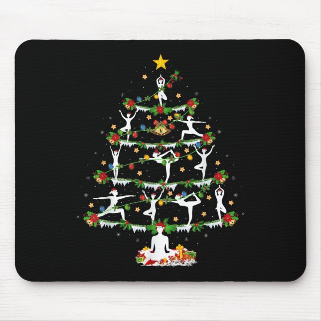 Yoga Lover Xmas Lighting Yoga Christmas Tree  Mouse Pad (Front)