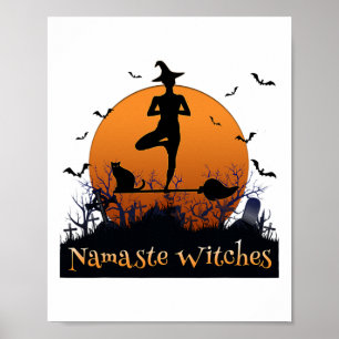 Yoga Lovers Namaste Witches Full Moon Cemetery Hal Poster