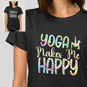 Yoga Makes Me Happy Pastel Marbled on Black        T-Shirt