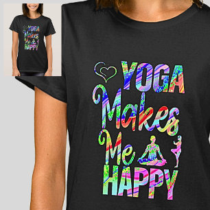 Yoga Makes Me Happy Rainbow Mauve Green Blue T-Shirt