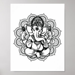Yoga Mandala Elephant Ganesha Tril Ornaments Chakr Poster