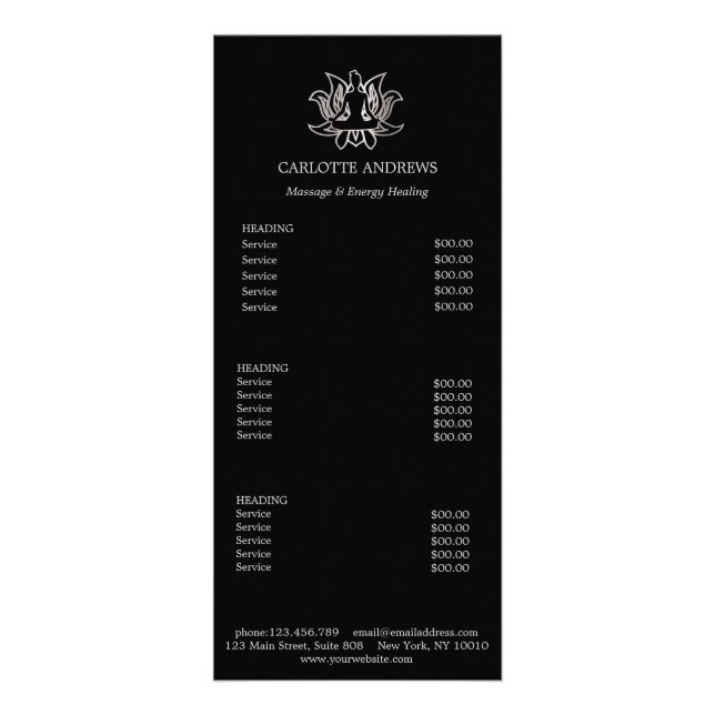 Yoga Mandala Salon Price List Rack Card (Front)