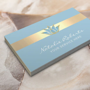 Yoga Massage Therapy Modern Blue Lotus Flower Business Card