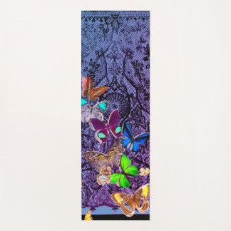 YOGA MAT BLACK LACE AND BUTTERFLIES CUSTOM INITIAL