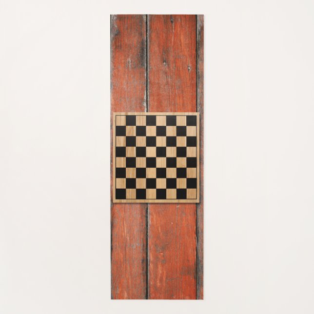 Yoga Mat Vintage Wood Floor Chess Board  (Front)