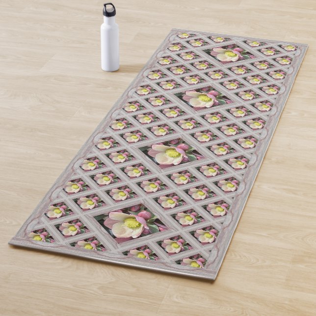 Yoga Mat with Pretty Pink Hellebores (In Situ)
