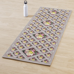 Yoga Mat with Pretty Pink Hellebores
