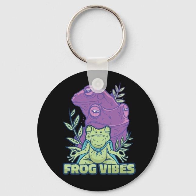 Yoga Meditating Frog Design Key Ring (Front)