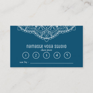Yoga Meditation Class Pass Teal Handrawn Mandala Loyalty Card