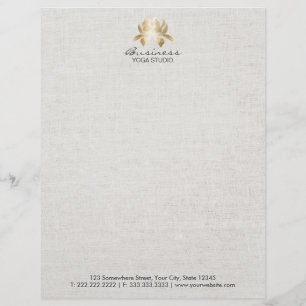 Yoga & Meditation Elegant Gold Lotus Faux Linen Custom Letterhead